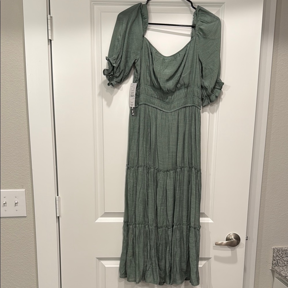 Green Tiered Maxi Dress with Cowl Neck